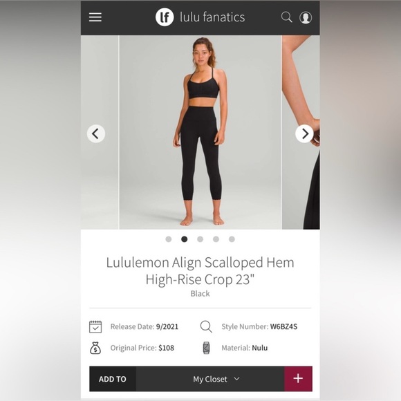 Lululemon Align Scalloped Hem High-Rise Crop Leggings 23" — Black — Size 6 - Picture 8 of 9